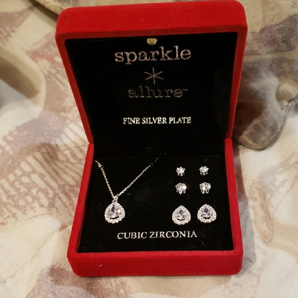 Sparkle Allure Silver Necklace and Earring Set